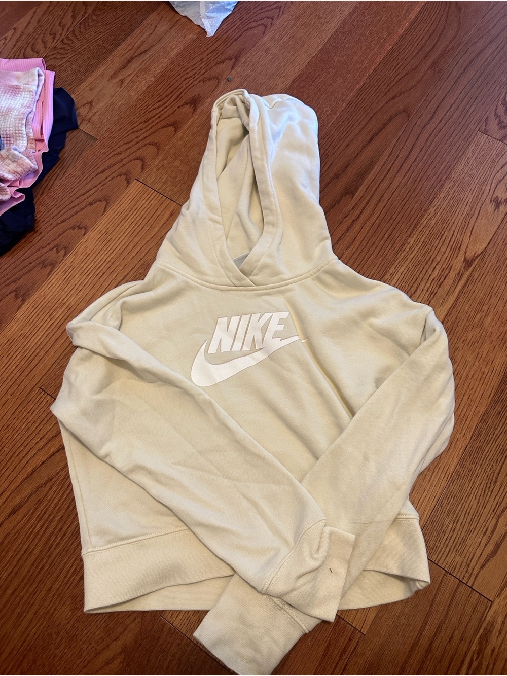 Nike Kids L Cream Cropped Sweatshirt with White Swoosh
